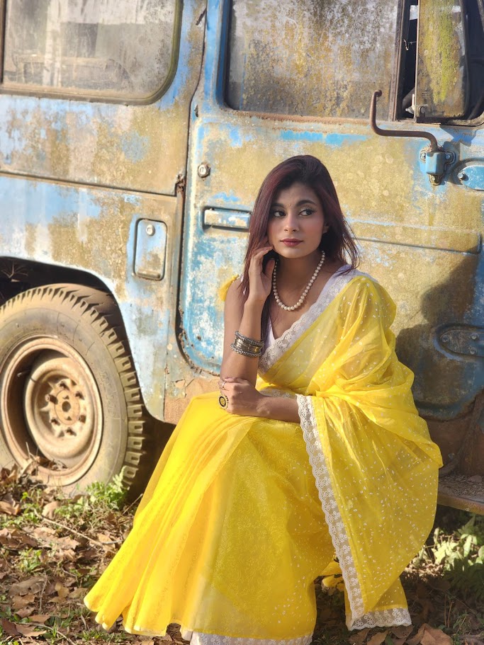 Yellow marble saree