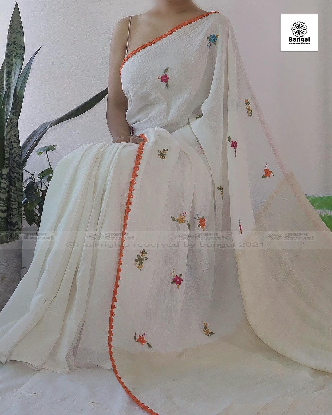 Cotton hand sotiched saree