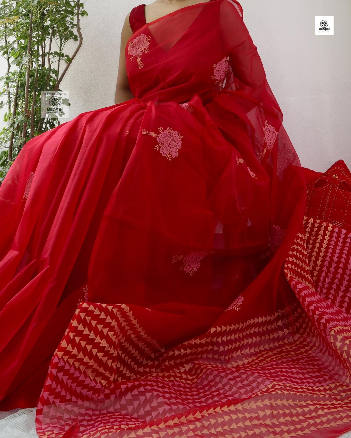 Hand block half silk